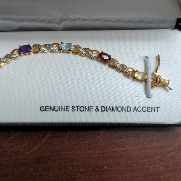 Diamond Accent Swirl Bracelet in Sterling Silver and 18K  New Genuine Stone and Diamond Accent Gold Plated over Sterling Silver Bracelet